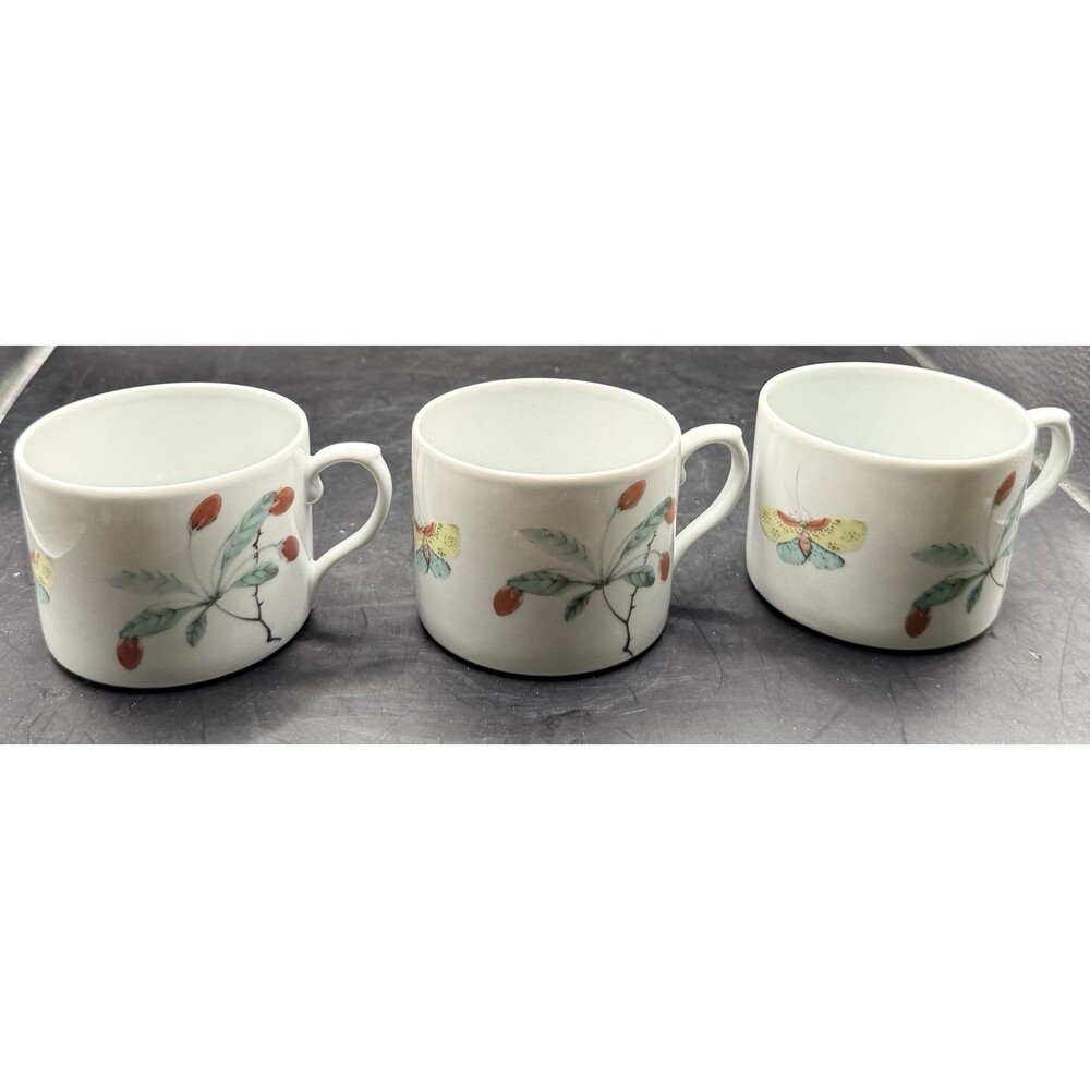 Mottaheded Vista Alegre Porcelain Cups Set(3) Butterfly & Botanical Portugal